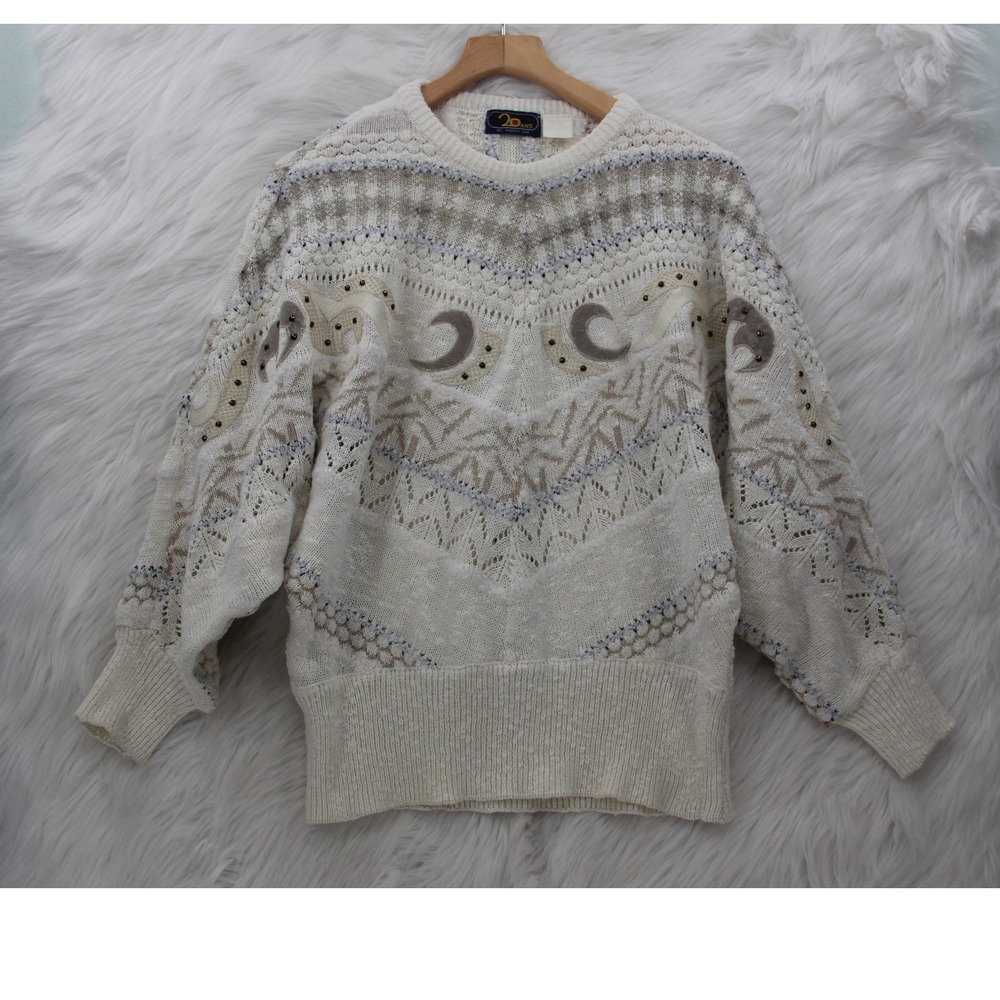 Vintage 20 Ans Mariea Kim Women's S Applique Textured Sweater 80s 90s Grannycore